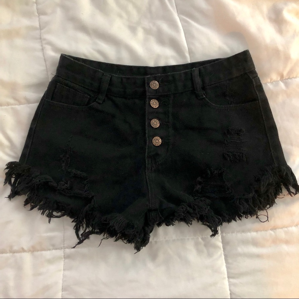 Black Distressed Shorts